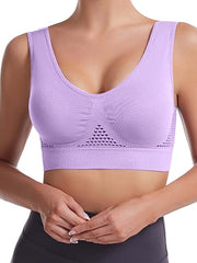 1pc Solid Seamless Hollow Out Mesh Contrast Anti Sagging Tank Bra, Simple Comfy Push Up Bra, Women's Lingerie & Underwear