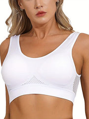 1pc Solid Seamless Hollow Out Mesh Contrast Anti Sagging Tank Bra, Simple Comfy Push Up Bra, Women's Lingerie & Underwear