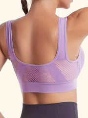 1pc Solid Seamless Hollow Out Mesh Contrast Anti Sagging Tank Bra, Simple Comfy Push Up Bra, Women's Lingerie & Underwear