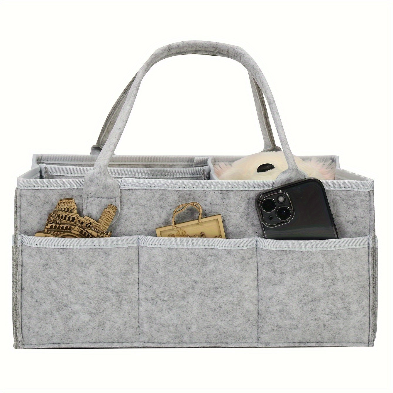 Grey Felt Cloth Mommy Basket Diaper Bag, Storage Felt Mommy Basket Diaper Storage Box