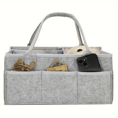 Grey Felt Cloth Mommy Basket Diaper Bag, Storage Felt Mommy Basket Diaper Storage Box