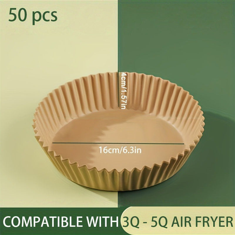 Air Fryer Disposable Paper Liners - 50/100 PCS, 16.0-20.07cm, Non-Stick Parchment Paper for Frying, Baking, Cooking, Roasting - Suitable for 2-8 QT Air Fryers