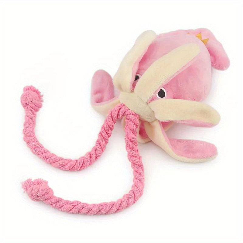 1pc Cartoon Squid Plush Dog Toy with Squeaker - All Breed Sizes, Durable Plush Chewing and Interactive Pet Grinding Teeth Toy - Kerala Elegance