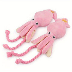 1pc Cartoon Squid Plush Dog Toy with Squeaker - All Breed Sizes, Durable Plush Chewing and Interactive Pet Grinding Teeth Toy - Kerala Elegance