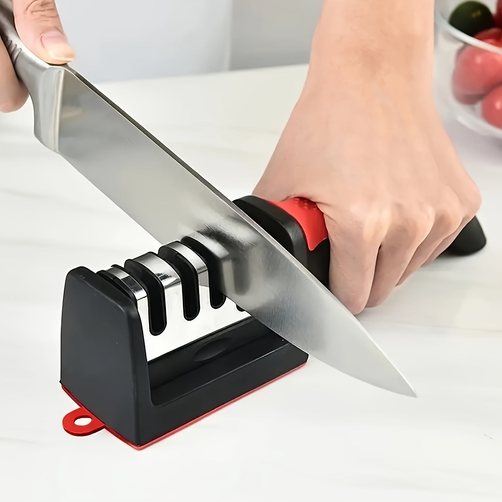 4-Stage Professional Diamond Ceramic Knife Sharpener - Perfectly Sharpen Dull Knives with Tungsten Carbide Technology - Battery-Free, Easy to Use, Space-Saving Kitchen Essential