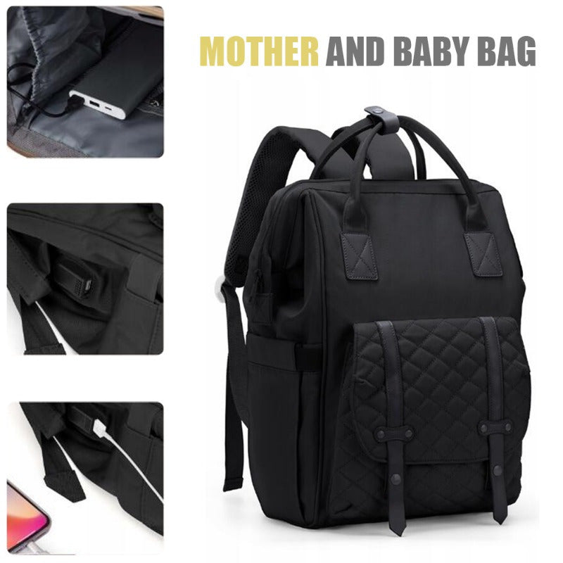 Black backpack stroller bag organiser for mummy daddy 3in1