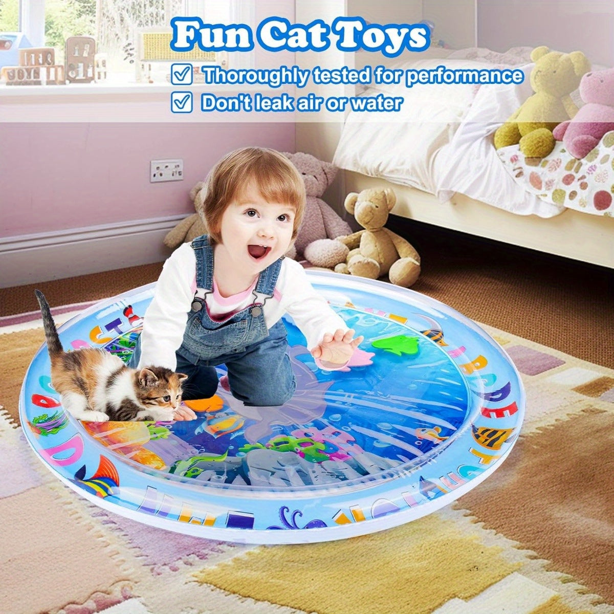 Durable Cat Water Play Mat - Thick, Unbreakable Splash Pad For Indoor Cats, Interactive Self-Play Toy With Geometric Design - Kerala Elegance