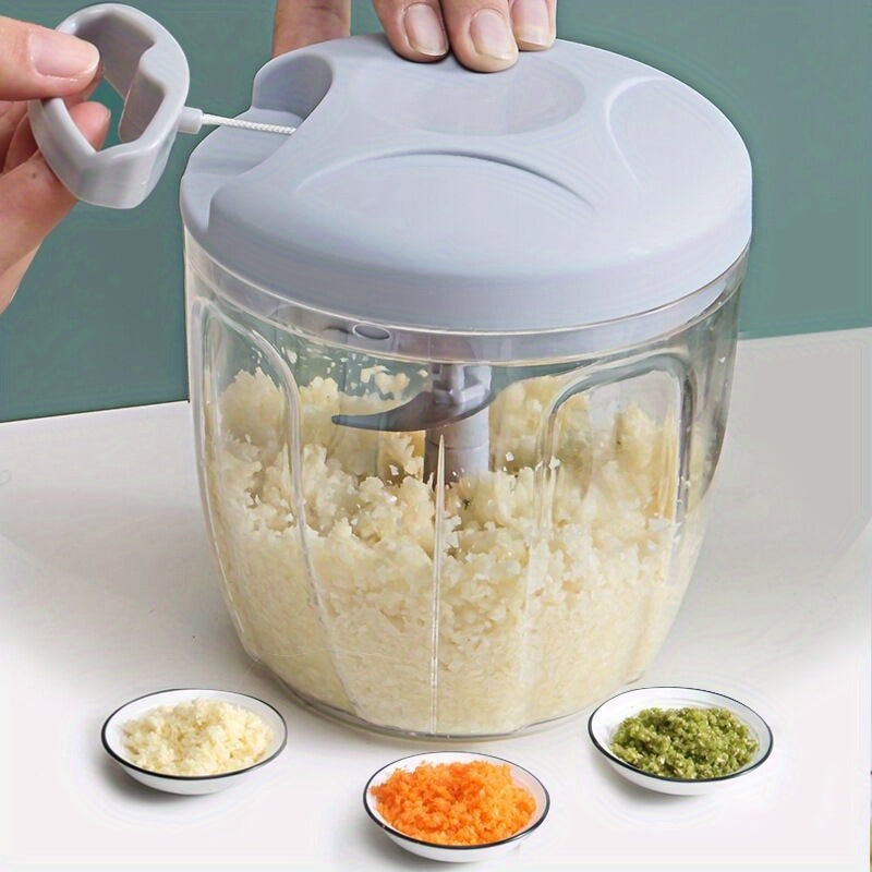 Versatile Kitchen Food Processor - Compact, Easy-To-Use For Effortless Meal Prep, Garlic Chopping & Vegetable Dicing - Stainless Steel Blades, No Electricity Needed