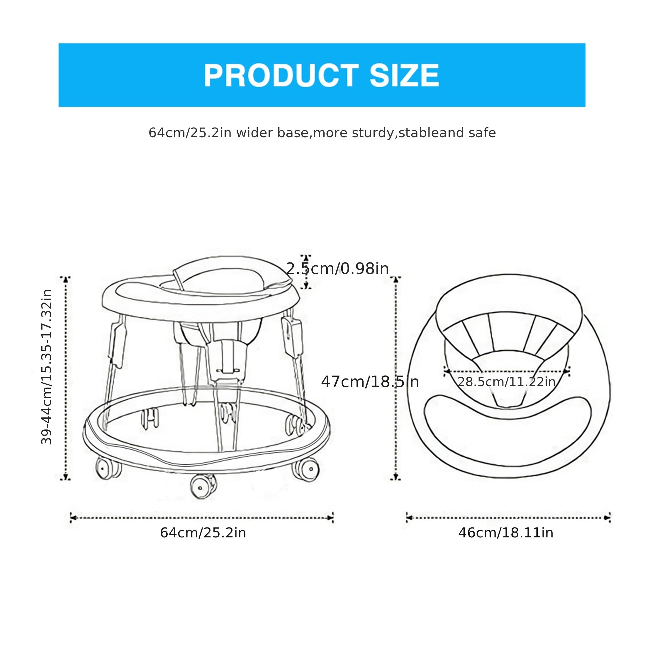 Round Adjustable Height Baby Walker with 9-Level Adjustment, Foldable for Convenient Storage, Suitable for Infants Aged 6 months and up