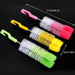 360-Degree Rotating Long Handle Bottle Brush - Fine Bristle Sponge For Milk, Glass & Wine Cups - Durable Polypropylene Cleaning Tool Bottle Cleaning Brush Bottle Cleaning Brush Set