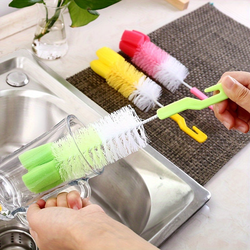 360-Degree Rotating Long Handle Bottle Brush - Fine Bristle Sponge For Milk, Glass & Wine Cups - Durable Polypropylene Cleaning Tool Bottle Cleaning Brush Bottle Cleaning Brush Set