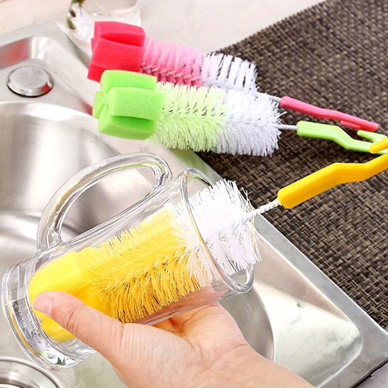 360-Degree Rotating Long Handle Bottle Brush - Fine Bristle Sponge For Milk, Glass & Wine Cups - Durable Polypropylene Cleaning Tool Bottle Cleaning Brush Bottle Cleaning Brush Set