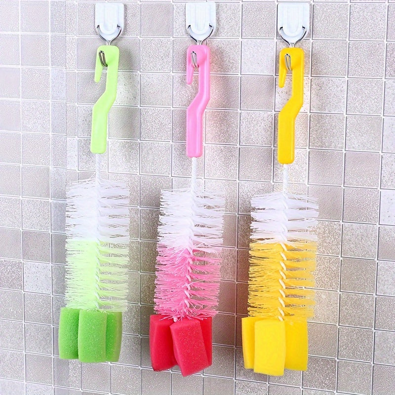 360-Degree Rotating Long Handle Bottle Brush - Fine Bristle Sponge For Milk, Glass & Wine Cups - Durable Polypropylene Cleaning Tool Bottle Cleaning Brush Bottle Cleaning Brush Set