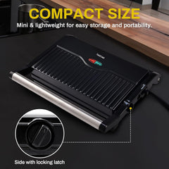 Panini Press, Sandwich Toaster with Non-Stick Plates, Toastie Maker Open 105° & 180°, Electric Grill with Automatic Temperature Control, 1000 W, Black