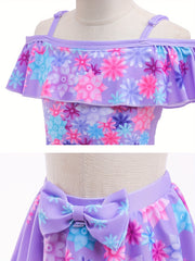 Girls Swimming Costume Encanto Mirabel Swimwear Crop Top + Skirt Swimsuit Dress