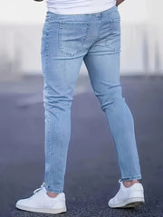 Men's Casual Light Ankle-Length Denim Jeans, Slim Fit Slightly Stretch Jeans, Fashion Street Wear For Everyday Outfits