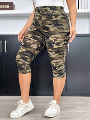 Plus Size Camo Print Capri Leggings - Flattering High-Rise Design, Four-Way Stretch Fabric for Ultimate Comfort, Perfect for Everyday Wear, Lightweight and Breathable for Warmer Seasons - Designed to Fit and Flatter Curvy