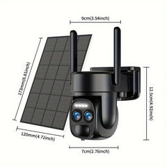 IP66 Waterproof 2K High-definition Safety Camera With Solar Panel 3MP PTZ Monitoring System Dual Lens, 2.4G WiFi Sports Spotlight, Color Night Vision, Two-way Call Ultra Wide Angle, PIR Motion Detection, Two-way Audio