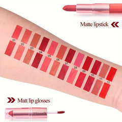 2 In 1 Deep Red Matte Lipstick & Long Lasting Smudge Proof Liquid Lipstick Lip Gloss Stain 3Pcs Set For Women Red Rose Nude Pinkish Matte Mate Vegan Long Lasting Lipstick 24 Hour Pack Waterproof 3