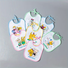 7pcs Bibs, Waterproof With Adjustable Ties, Reusable Drooling Bibs, Daily Cartoon Design, For Home Feeding