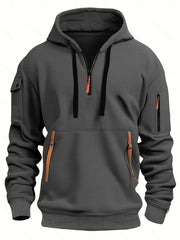 Men's Casual Sports Hoodie, Athletic Pullover Zippered Pockets, Comfort Fit