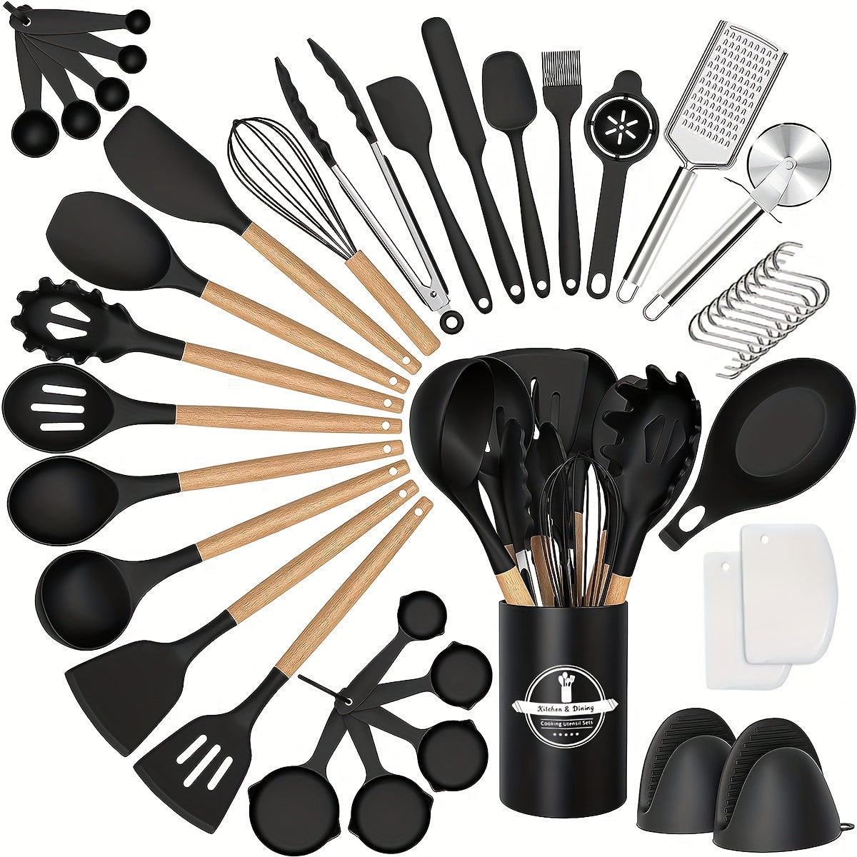 43pcs/set, Silicone Cooking Utensils Set, Non-Stick Heat Resistant Kitchen Utensils Spatula Set With Wooden Handle For Baking, Cooking, And Mixing, Best Kitchen Gadgets Tools With Holder, Kitchen Stuff