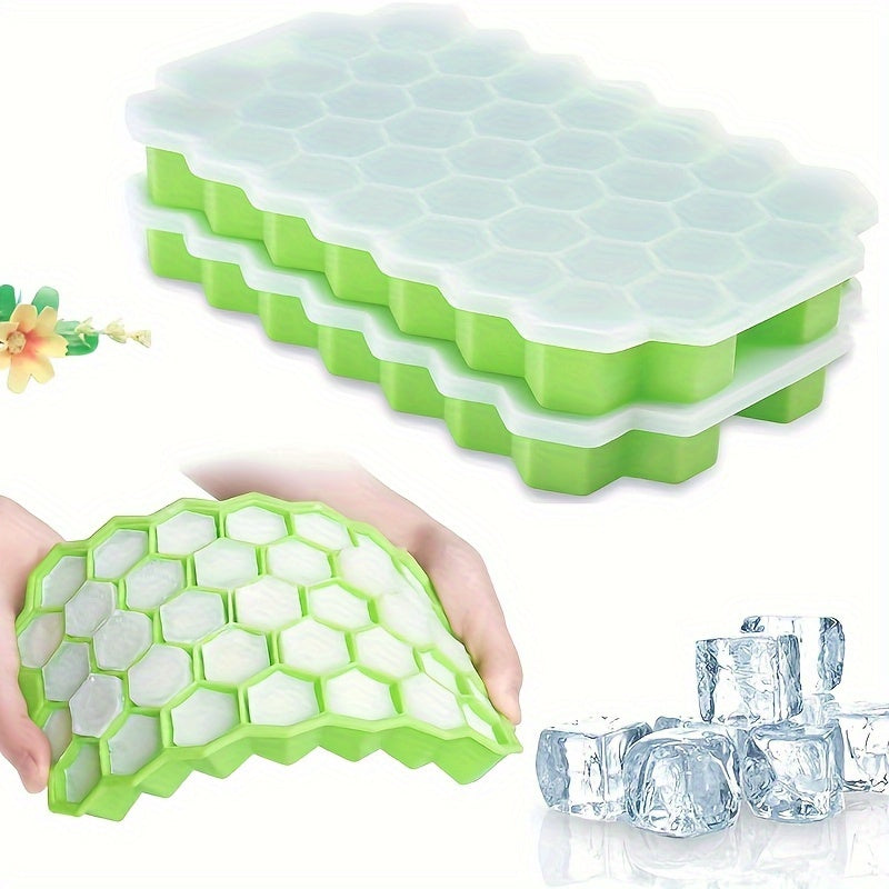 37-Cavity Silicone Honeycomb Ice Cube Tray With Lid - Food Grade, Flexible Mold For Soft Drinks, Whisky, Cocktails & More - Kitchen Bar Accessory Silicone Ice Cube Tray Silicone Ice Cube Tray With Lid