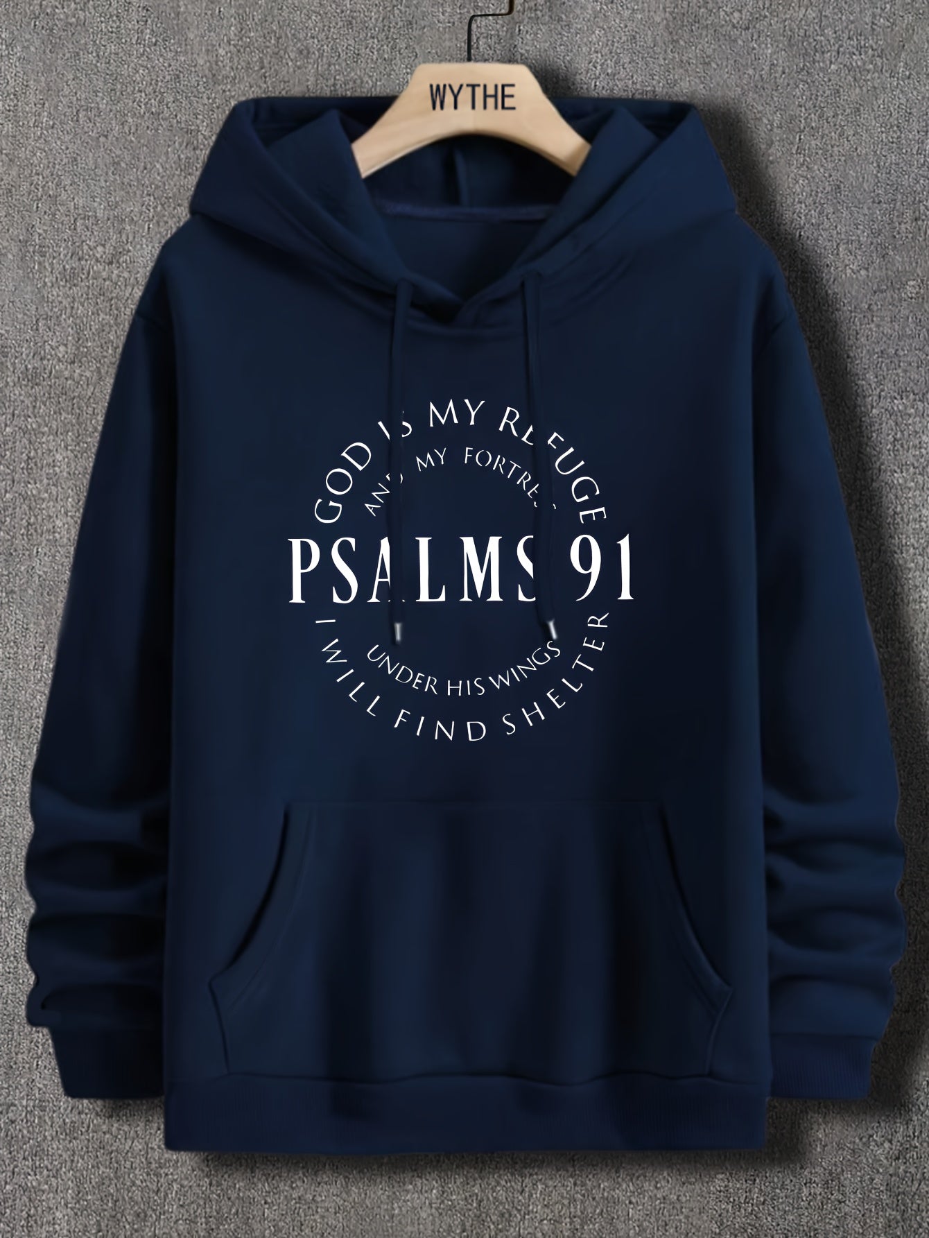 Mens PSALMS 91 Graphic Hoodie - Loose & Cozy with Kangaroo Pocket - Trendy Drawstring Pullover for Autumn Winter - Durable & Stylish Warmth