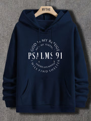 Mens PSALMS 91 Graphic Hoodie - Loose & Cozy with Kangaroo Pocket - Trendy Drawstring Pullover for Autumn Winter - Durable & Stylish Warmth