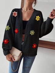 Floral Texture Open Front Cardigan, Casual Long Sleeve Cardigan For Fall & Winter, Women's Clothing