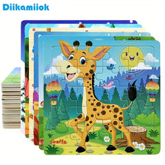 Diikamiiok 5.79in/14.7cm 20pcs/pack Wooden Puzzle Cartoon Animals Car Letter Number Pattern Jigsaw Puzzles Game, Kids Educational Learning Toys Halloween, Christmas Gift, Thanksgiving Day Gift