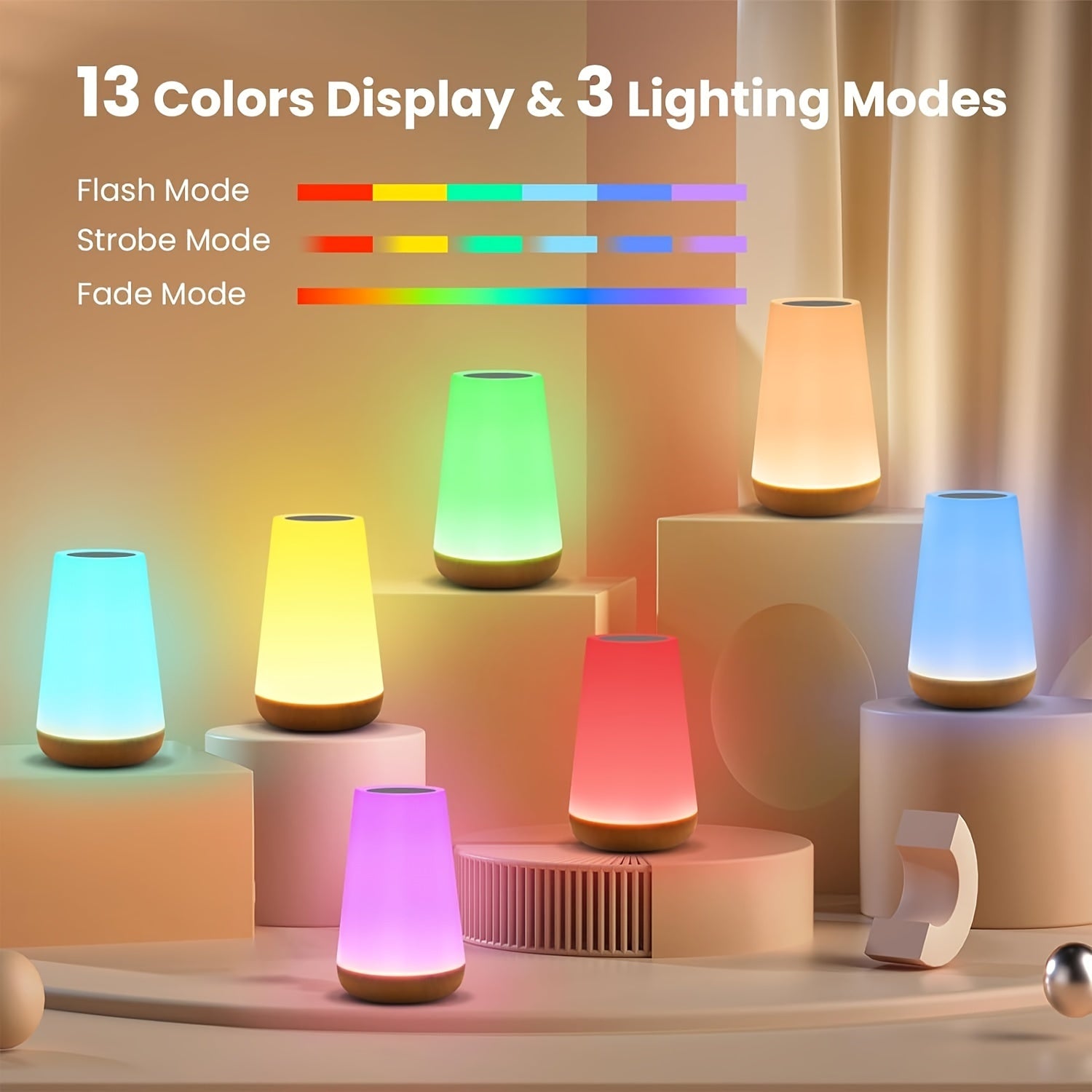 Usb Rechargeable Touch-Controlled Night Light - 13 Color Options, 3 Modes, Perfect For Bedroom Decor & Gifts