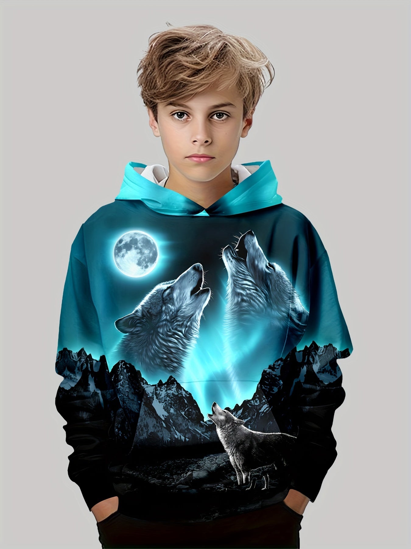 Boys Casual 3D Print Hoodie Sweatshirt, Long Sleeve Outdoor Top, Youth Fashion Hooded Pullover For 12 Years Old And Below, All Seasons