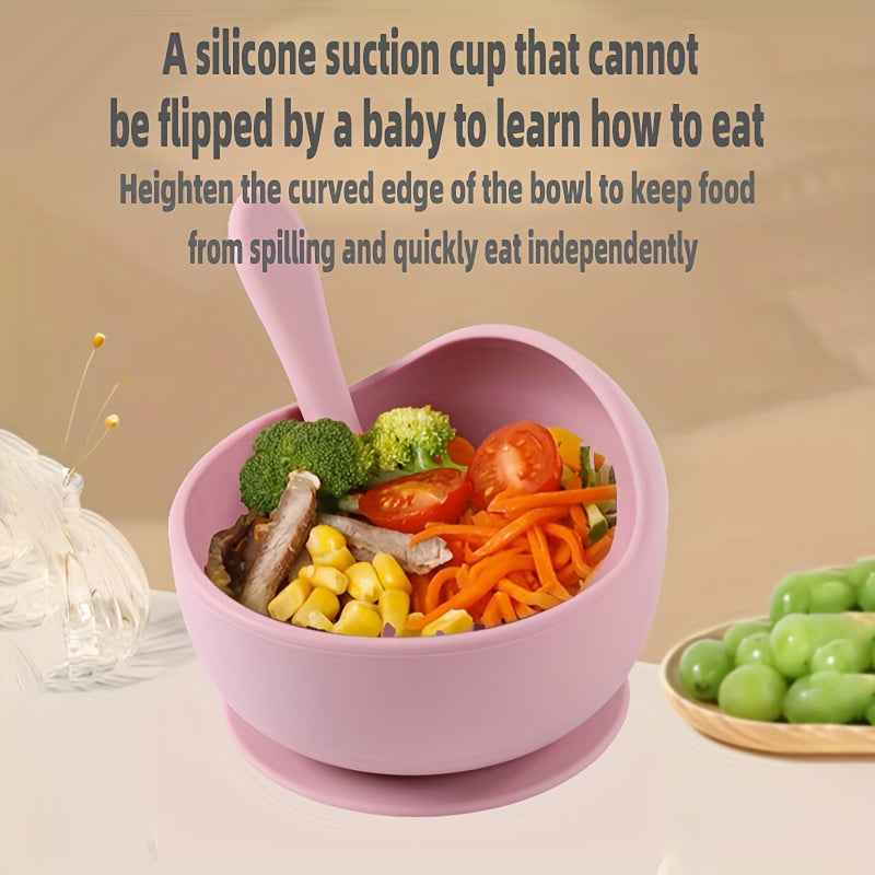 Food Supplement Bowl Spoon Set, Feeding Tableware, Anti-drop Food Bowl, Learning Training Silicone Suction Bowl