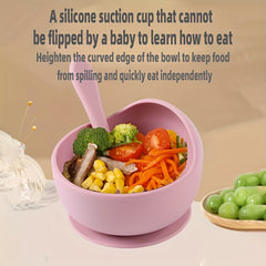 Food Supplement Bowl Spoon Set, Feeding Tableware, Anti-drop Food Bowl, Learning Training Silicone Suction Bowl