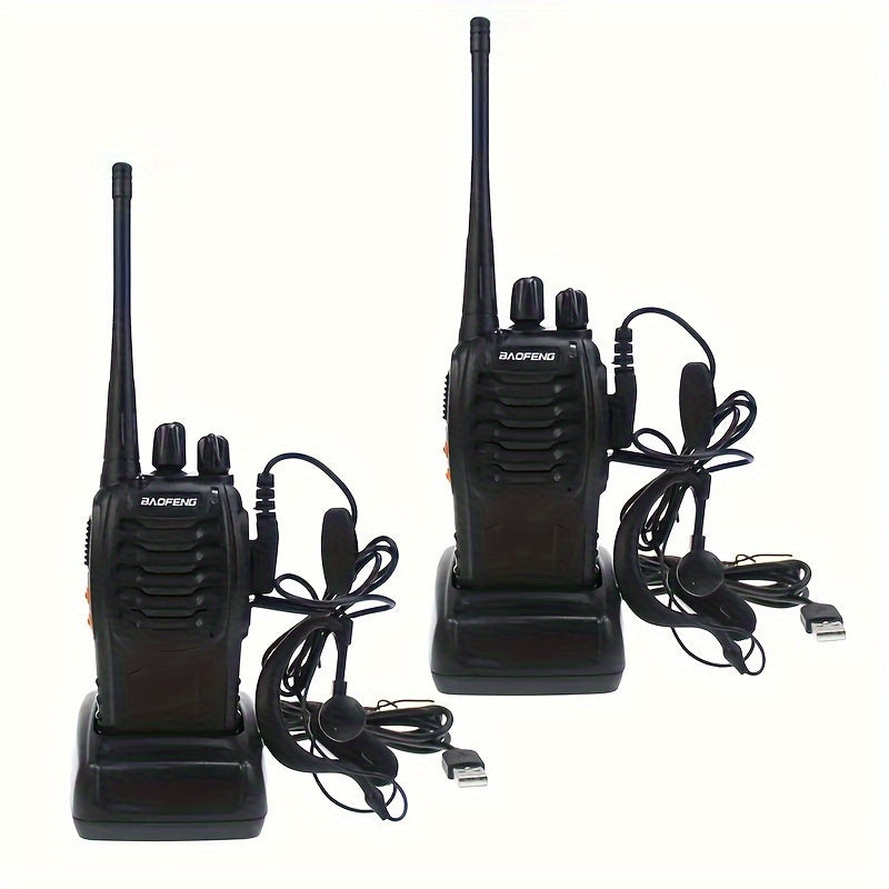 BF888S Walkie-talkie With Flashlight Function, 1500mAh Lithium Battery, USB Integrated Charger, Comes With Walkie-talkie Headphones, Dual Pack, 1-3 Kilometers Communication Distance.