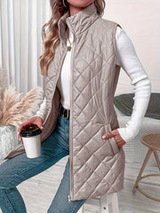 Zipper Front Cotton Padding Vest, Versatile Sleeveless Dual Pocket Outwear Coat For Winter & Fall, Women's Clothing