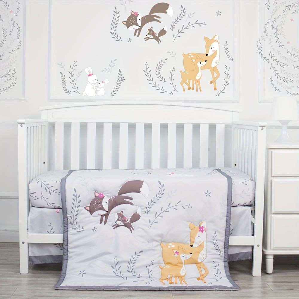 Animal Mother And Child Three-piece Baby Bedding Set (quilt, Bed Sheet, Bed Skirt)