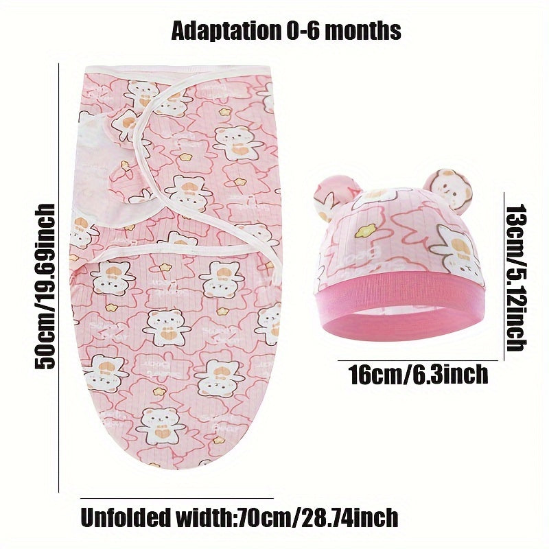 Newborn Swaddle Set: 0-6 Months Adjustable Swaddle Blanket for Boys And Girls, Hand Wash Only, Floral Pattern, Suitable for 0-3 Year Olds, 100% Cotton, Muratomedo Brand