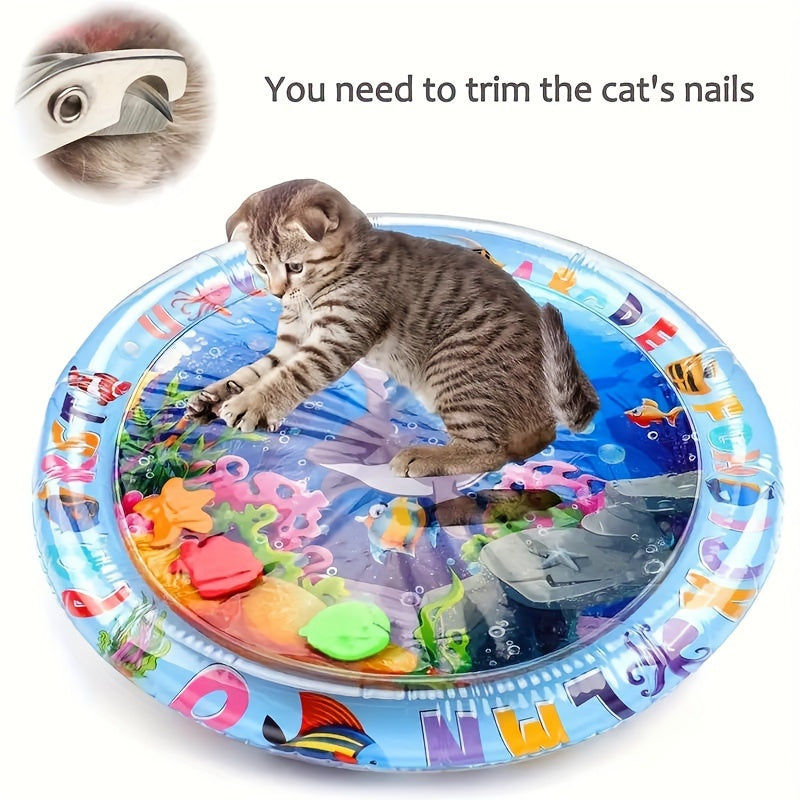 Interactive Cat Water Mat, PVC Material, Floating Fish Design, Self-Cleaning, And Air Pump Included, Perfect For Indoor Cat Play And Stress Relief