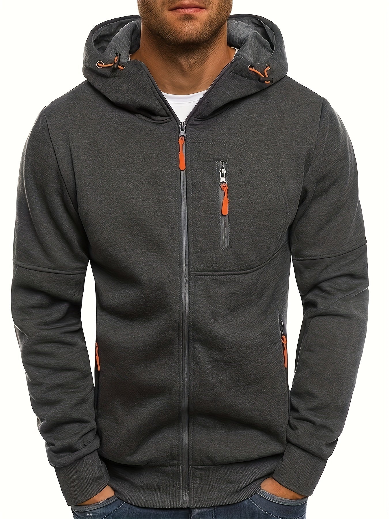 Stylish Mens Zip Up Hoodie with Secure Zip Pockets - Perfect for Comfortable Spring/Fall Fitness & Running - All-Season Workout Jacket