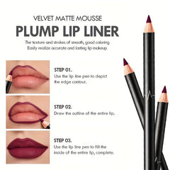 Velvet Matte Lip Liner Pencil, Long-Lasting & Non-Drying, Waterproof & Sweatproof, For All Skin Types - Available In Brown, Berry, Pink, Purple, Red Shades