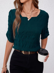 Solid Color Notch Neck Blouse, Casual Half Sleeve Blouse For Spring & Summer, Women's Clothing