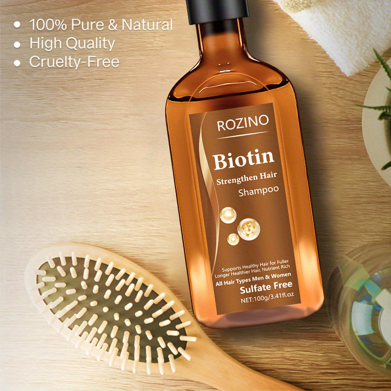 ROZINO Biotin 2-in-1 Shampoo & Conditioner 100g - Unisex-adult, Lotion Form with Glycerin, Rosemary, Castor Oil, Keratin for Normal Hair, Sulfate-Free, Moisturizing, Volumizing, Strengthens Hair Strands, Improves Shine