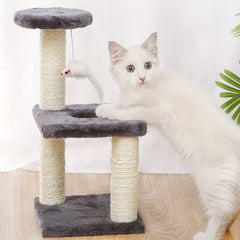 Deluxe Cat Tree With Sisal Scratching Post, Solid Pattern, Interactive Toys For Indoor Cats, Easy-To-Install Play Tower, Triple Jump Platform, Includes Mouse Pendant - Perfect For All Cat Breeds - Kerala Elegance