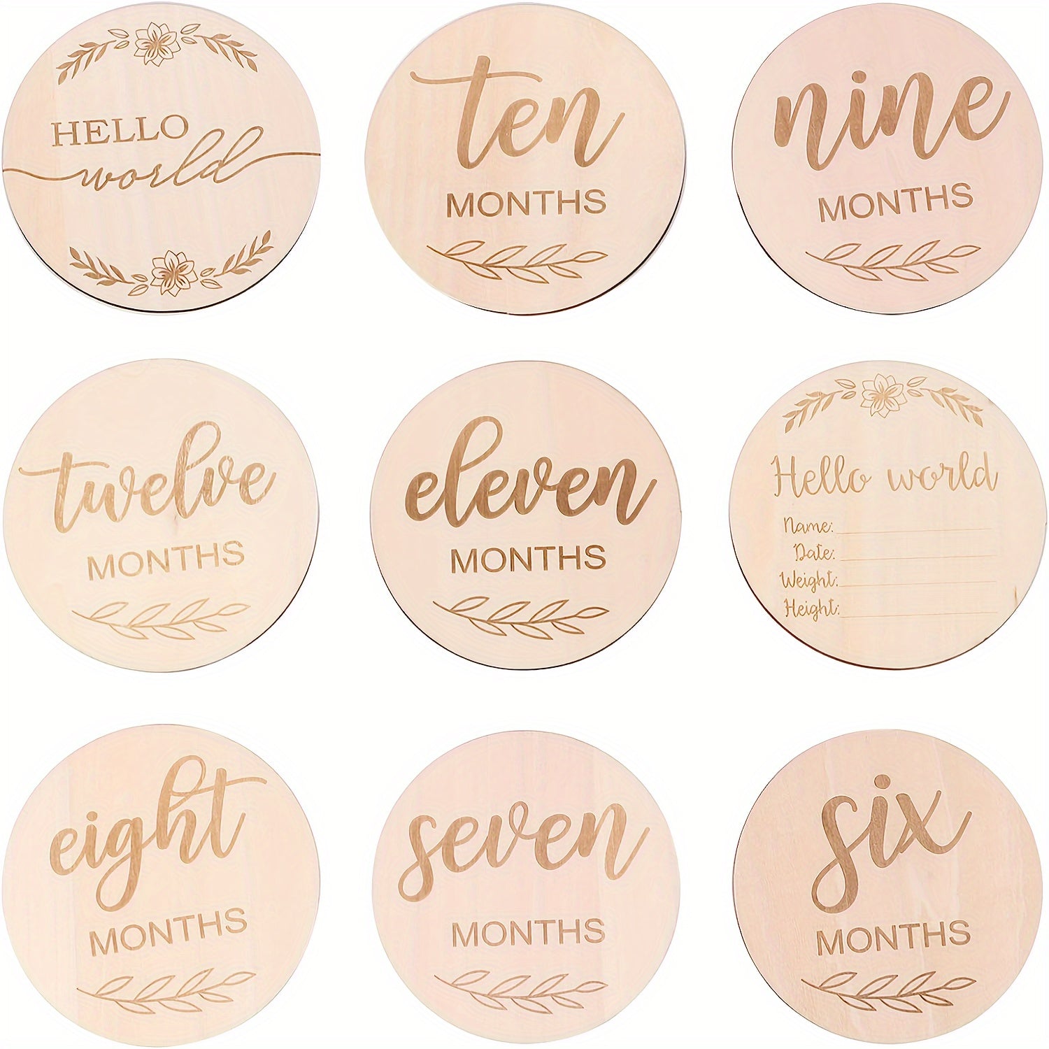 12pcs Wooden Monthly Milestone Cards, Milestone Discs For Photo Props