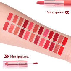 Long-Lasting 3-Color Lipstick & Lip Gloss Set - Double Headed Design for Natural, Lustrous Texture - Perfect Valentine's Day Gift for Women Valentine's Day Gifts