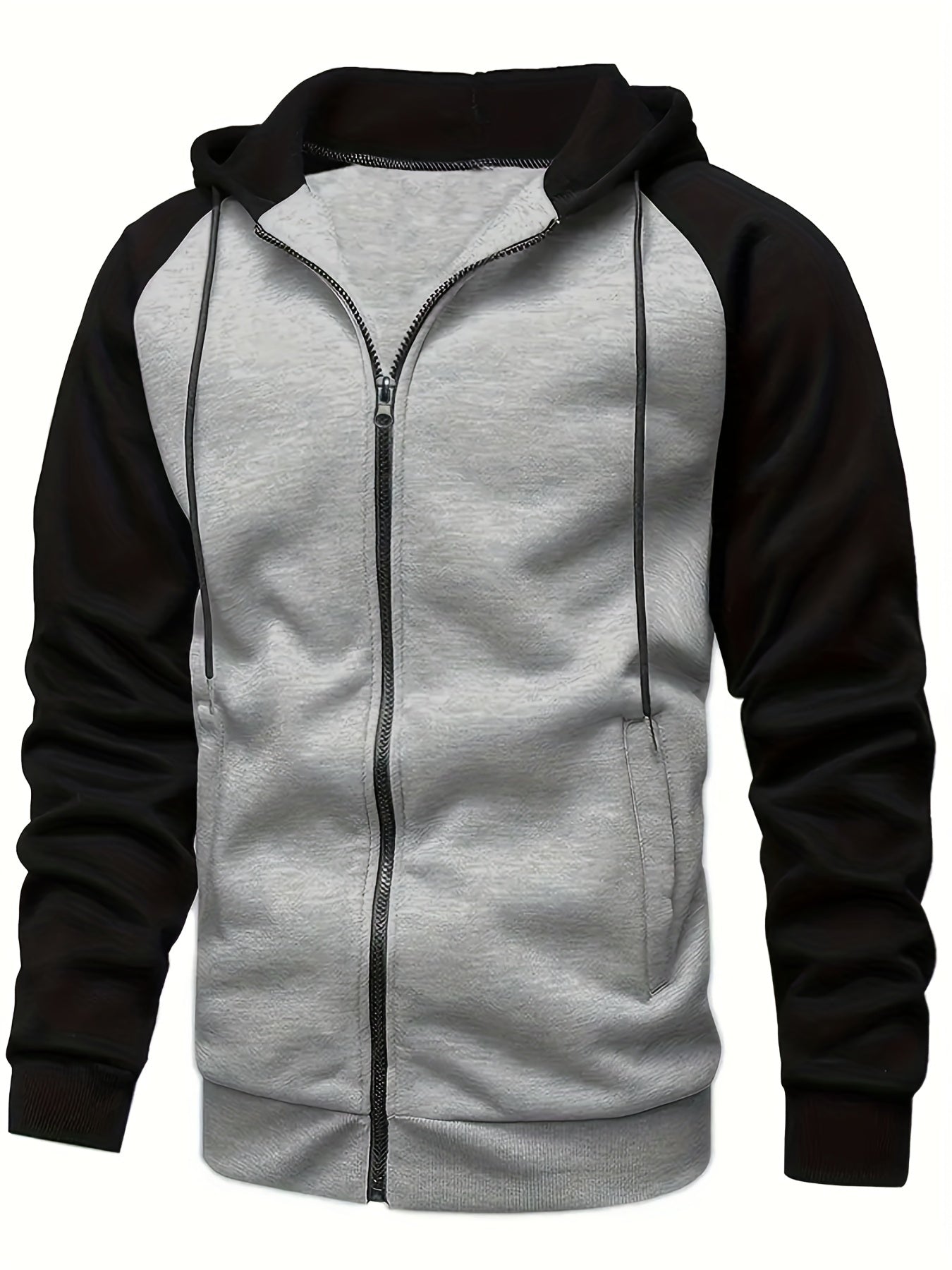 Men's Casual Hooded Jacket - Full Zip, Solid Color, Long Sleeve Polyester Coat for Autumn & Winter Warmth