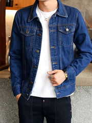 Men's Casual Denim Jacket, Spring/Autumn Fashion Outerwear, Slim Fit Jean Motorcycle Jacket, Trendy Versatile Streetwear