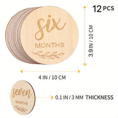 12pcs Wooden Monthly Milestone Cards, Milestone Discs For Photo Props